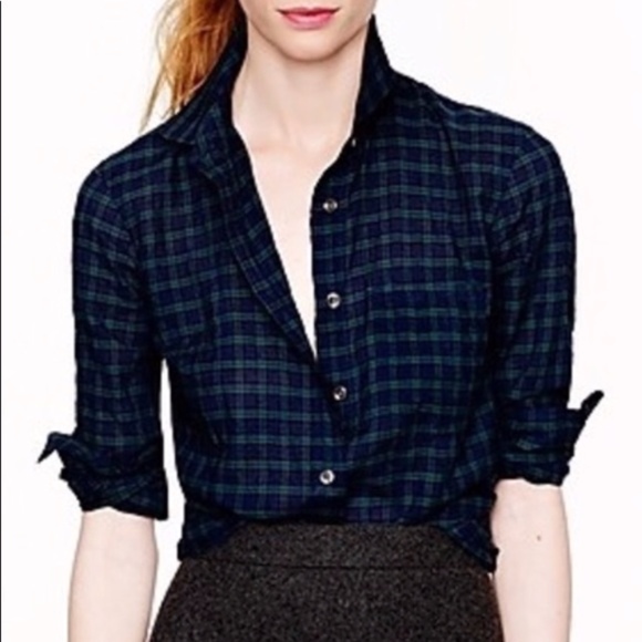 J CREW Crinkle Boy Shirt Black Watch Plaid Tartan - Picture 4 of 7